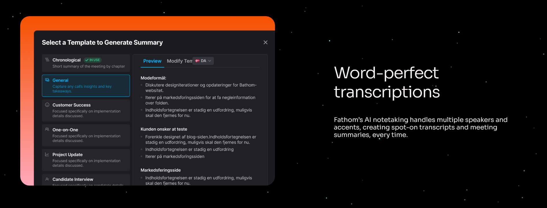 Select your template